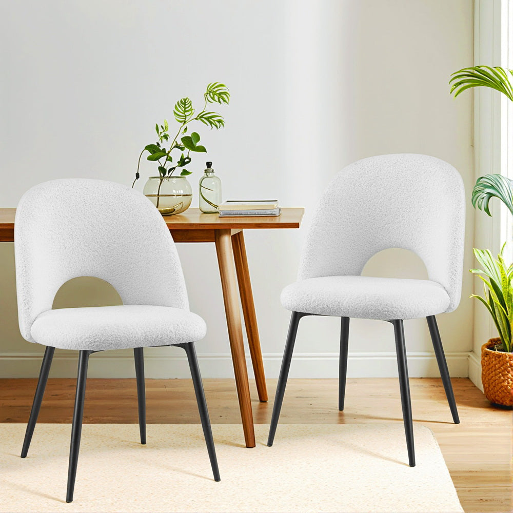 1 Set of 2 Artiss Dining Chair Boucle Sherpa - Furniture > Dining > Kitchen & Dining Chairs