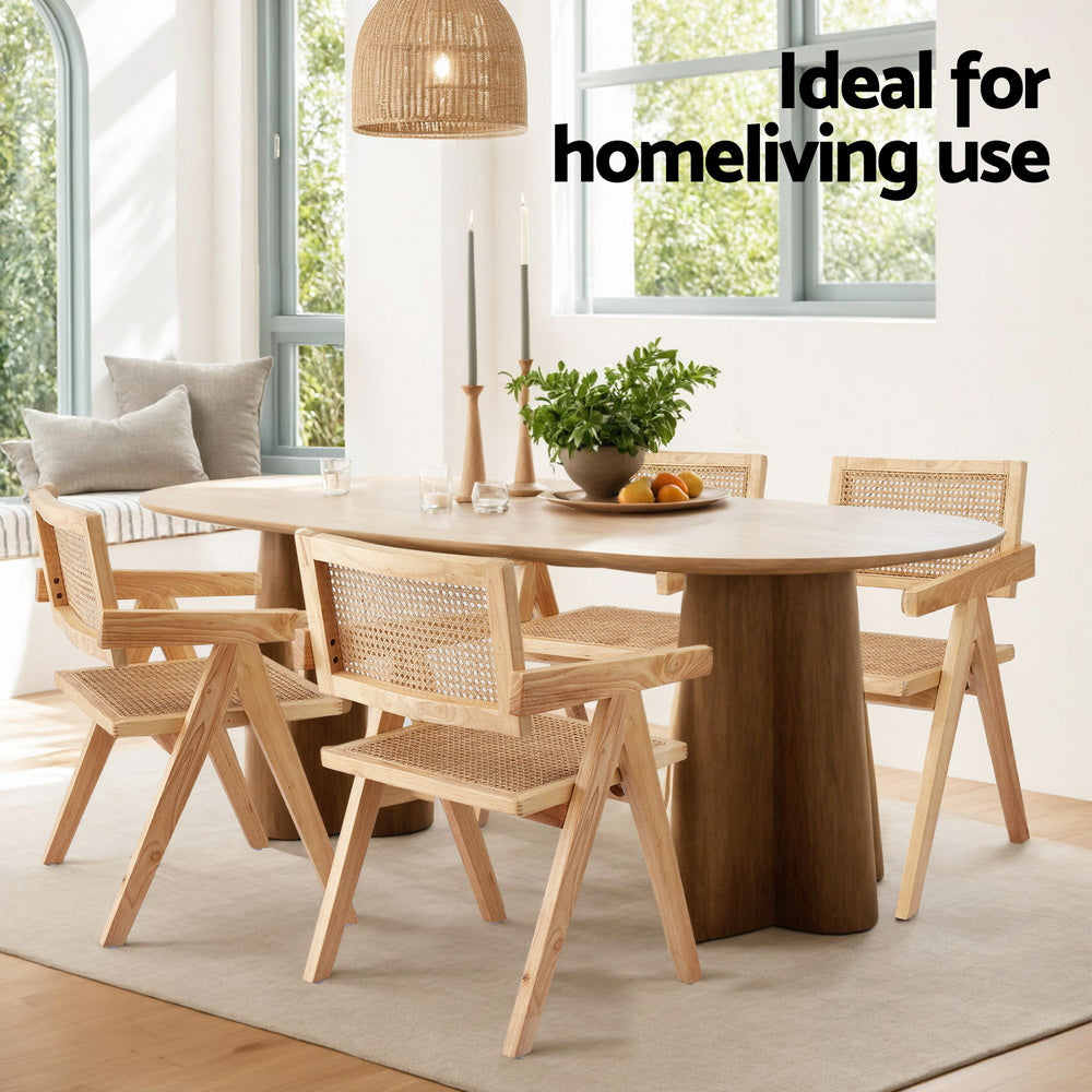 4x Dining Chairs Wooden Rattan Seat Rubber Wood Frame
