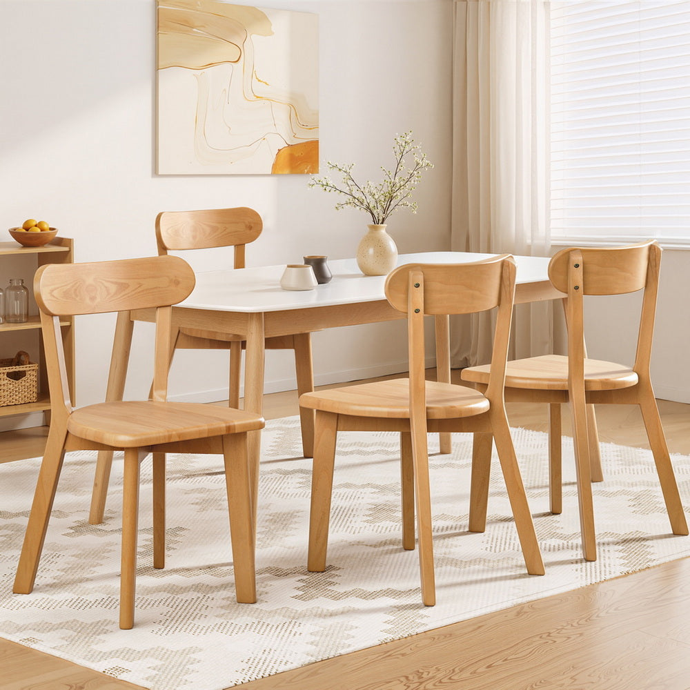 4x Dining Chairs Wooden Kitchen Accent Chair Cafe Lounge Rubber Wood - Furniture > Dining > Kitchen & Dining Chairs