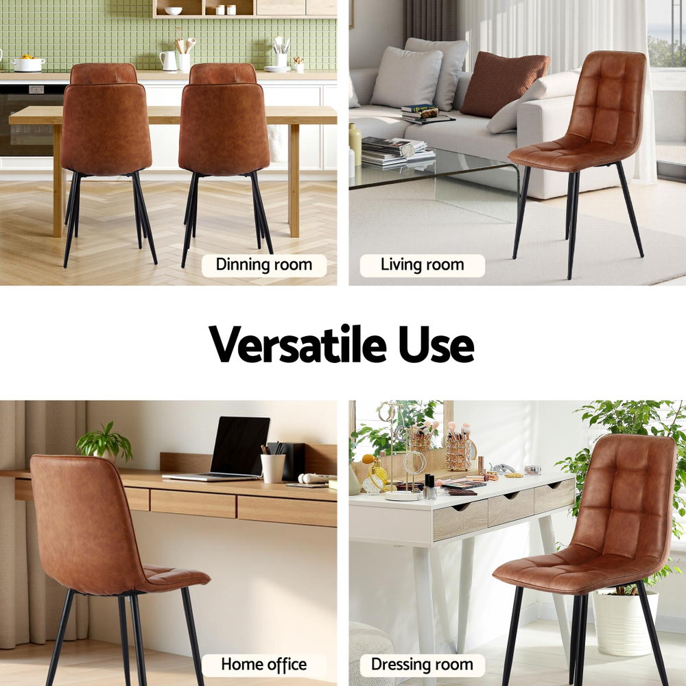 4x Dining Chairs Retro PU Leather Kitchen Lounge Cafe Accent Chair Brown