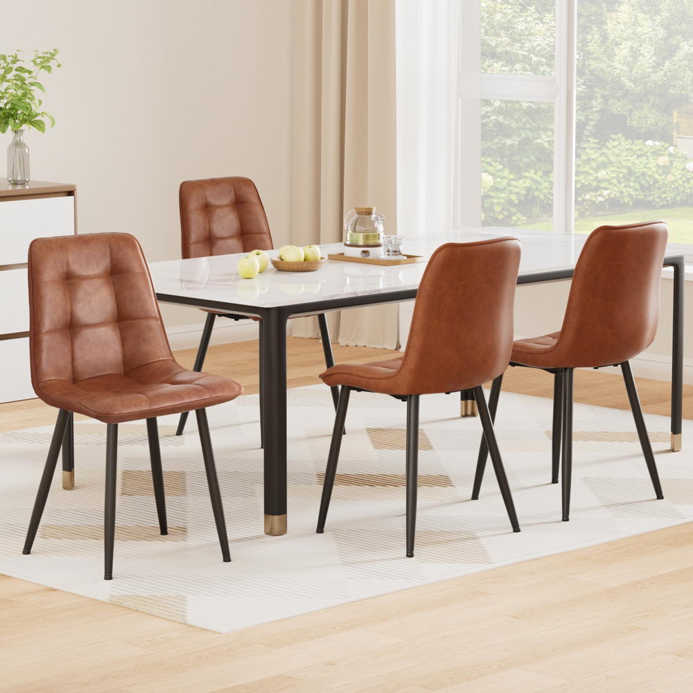 4x Dining Chairs Retro PU Leather Kitchen Lounge Cafe Accent Chair Brown