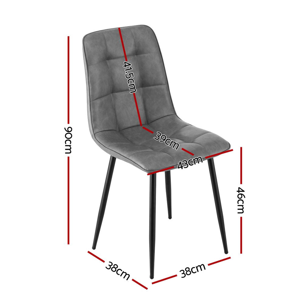 4x Dining Chairs Retro PU Leather Kitchen Lounge Cafe Accent Chair Grey