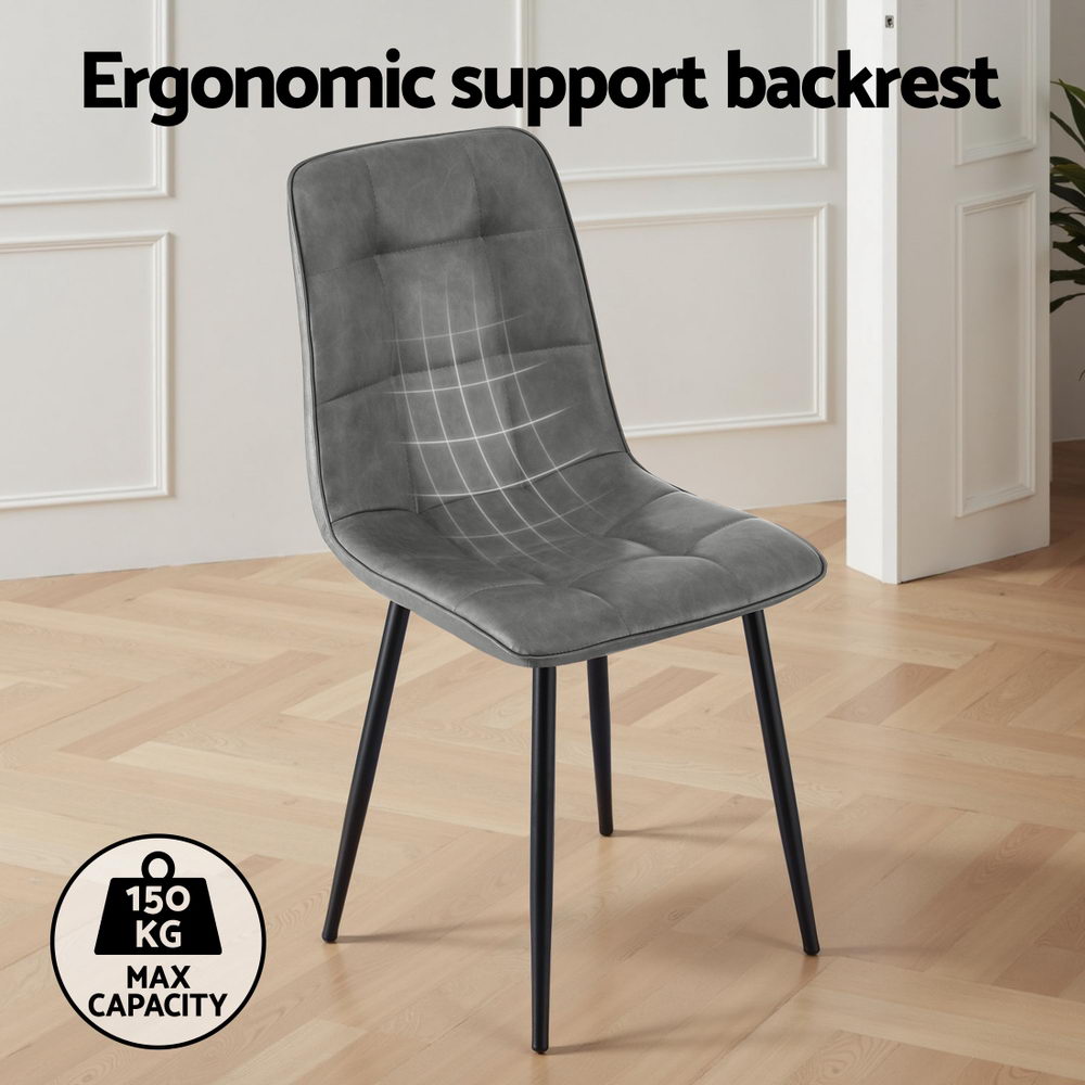 4x Dining Chairs Retro PU Leather Kitchen Lounge Cafe Accent Chair Grey