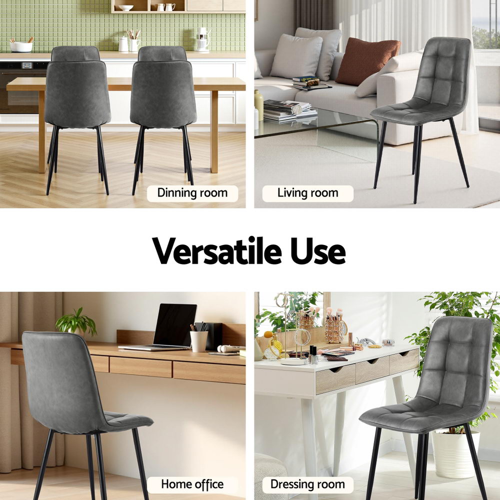 4x Dining Chairs Retro PU Leather Kitchen Lounge Cafe Accent Chair Grey