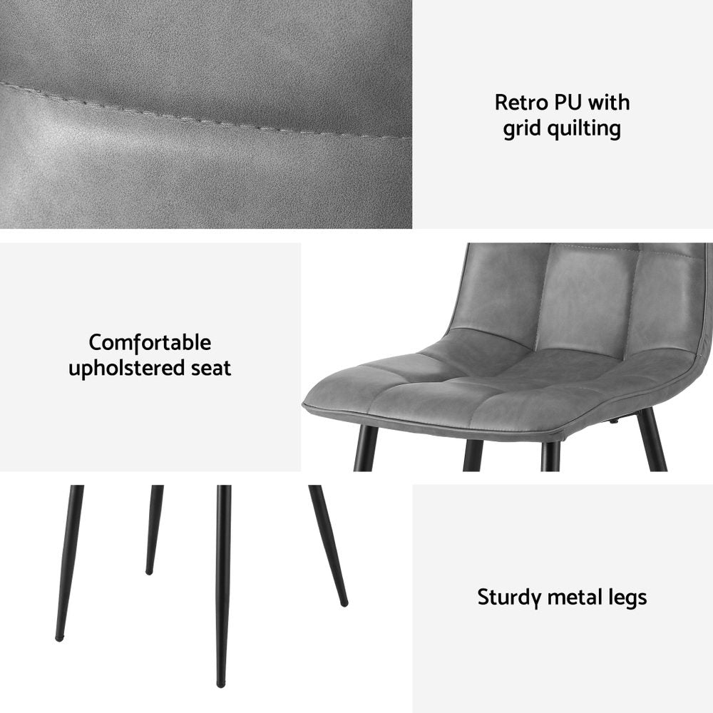 4x Dining Chairs Retro PU Leather Kitchen Lounge Cafe Accent Chair Grey