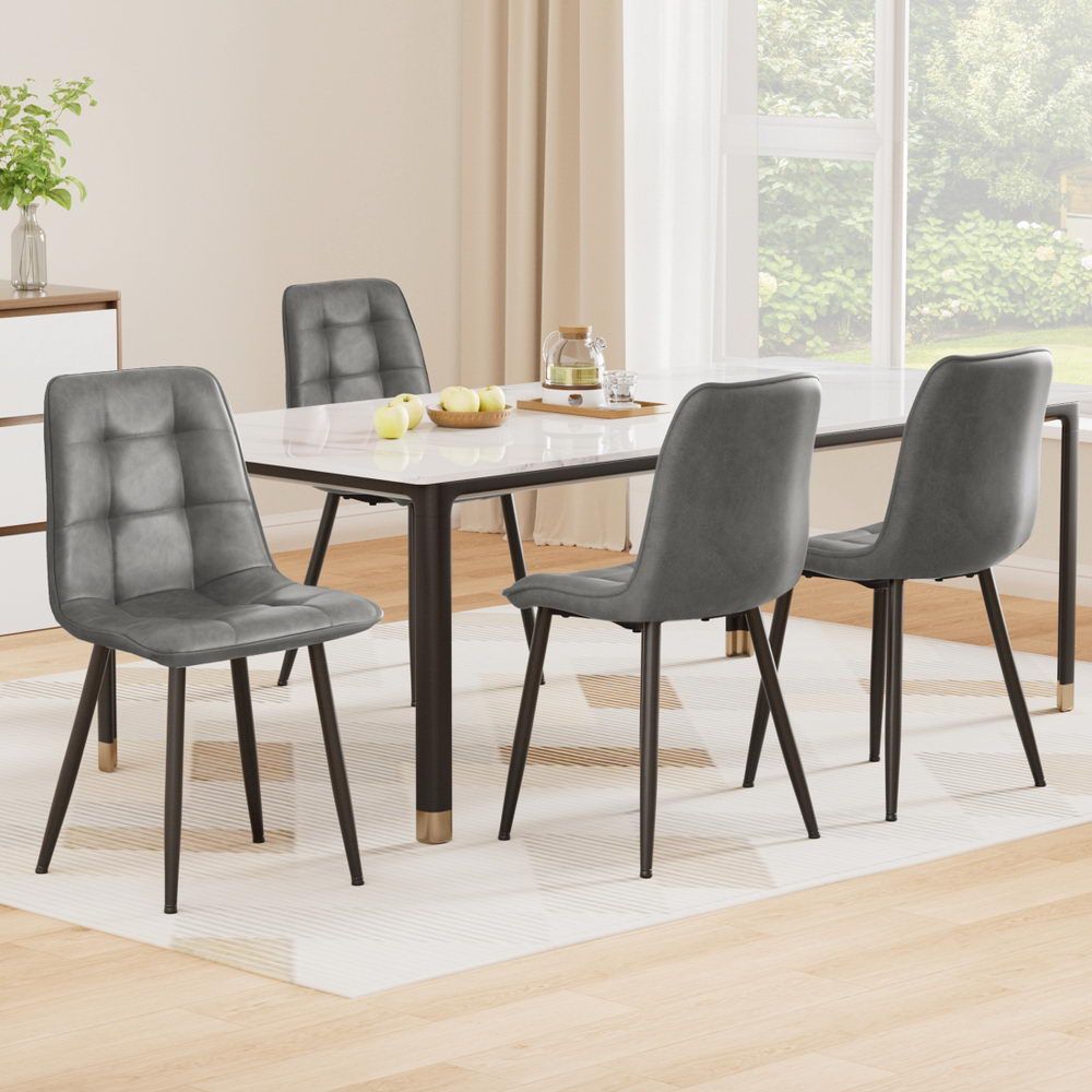 4x Dining Chairs Retro PU Leather Kitchen Lounge Cafe Accent Chair Grey
