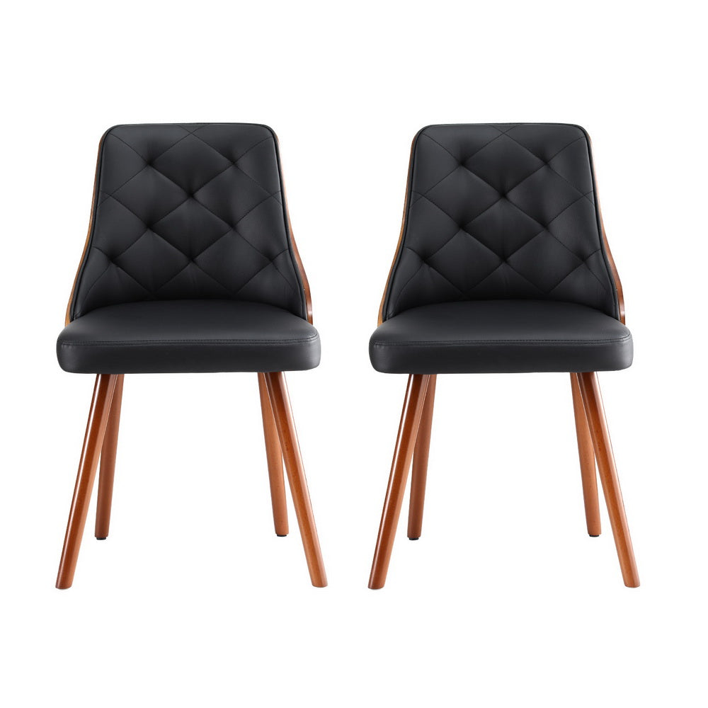 1 Set of 2 Artiss Dining Chairs Black PU - Furniture > Dining > Kitchen & Dining Chairs