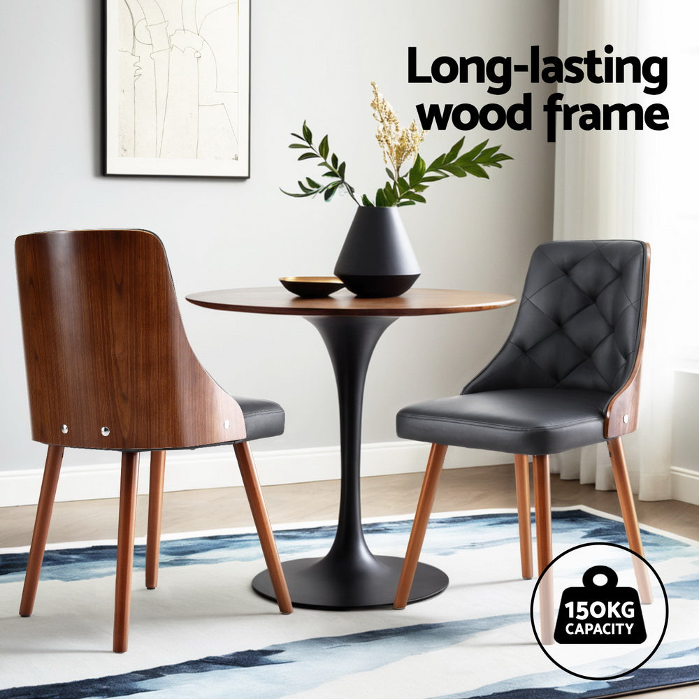 1 Set of 2 Artiss Dining Chairs Black PU - Furniture > Dining > Kitchen & Dining Chairs