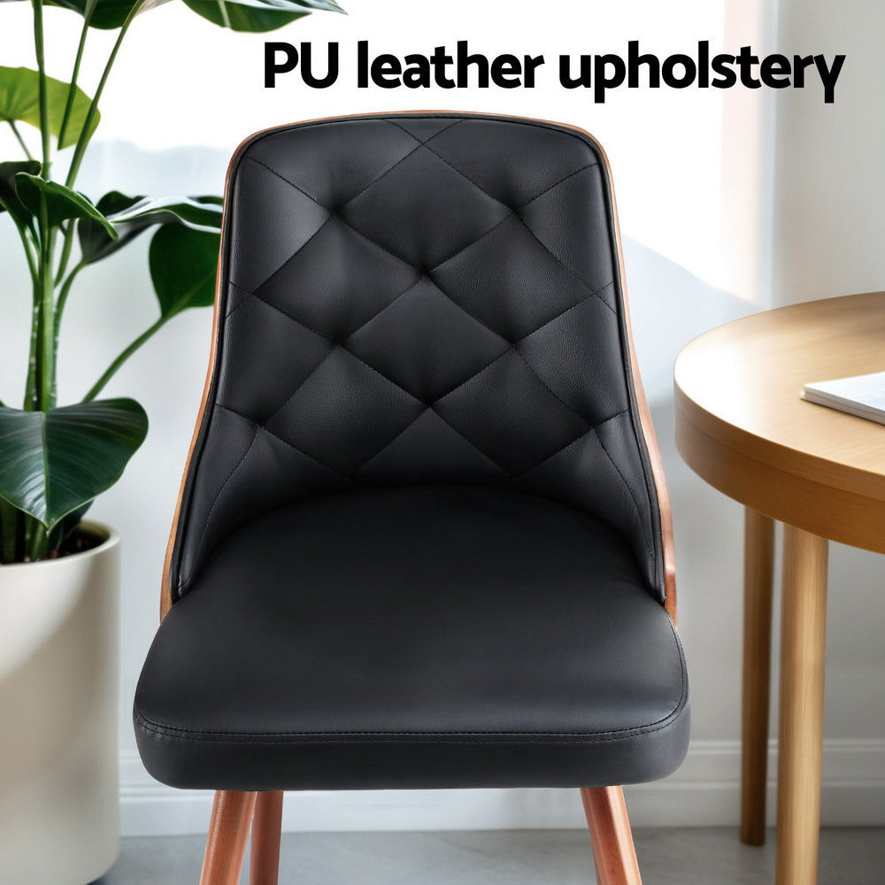 1 Set of 2 Artiss Dining Chairs Black PU - Furniture > Dining > Kitchen & Dining Chairs