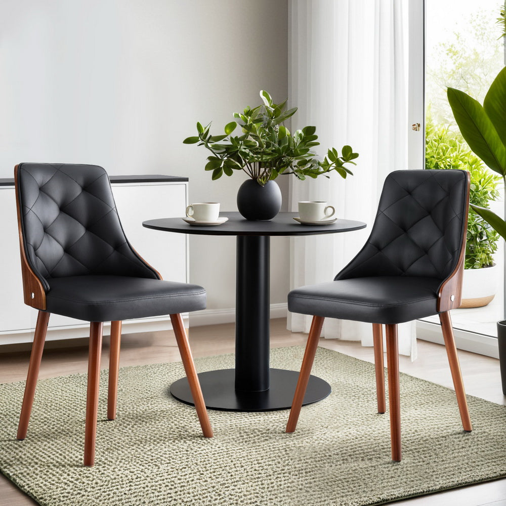 1 Set of 2 Artiss Dining Chairs Black PU - Furniture > Dining > Kitchen & Dining Chairs