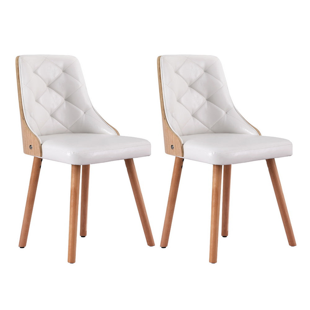 1 Set of 2 Artiss Dining Chairs White PU - Furniture > Dining > Kitchen & Dining Chairs