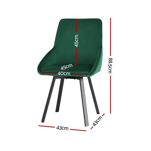 Artiss Dining Chairs Set of 4 Velvet Swivel Base Green Furniture > Dining > Kitchen & Dining Chairs