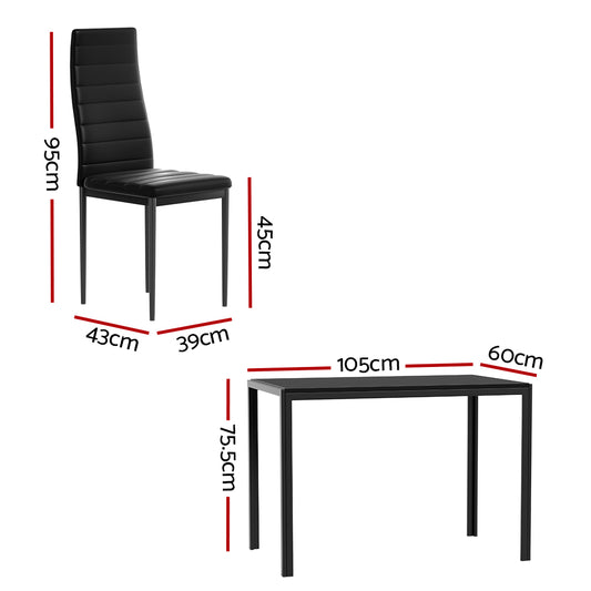 Artiss Dining Chairs and Table Dining Set 4 Chair Set Of 5 Black Furniture > Dining > Dining Set