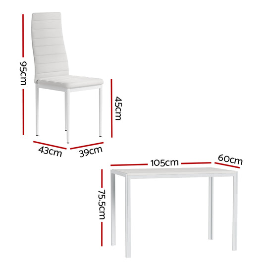 Artiss Dining Chairs and Table Dining Set 4 Chair Set Of 5 White Furniture > Dining > Dining Set
