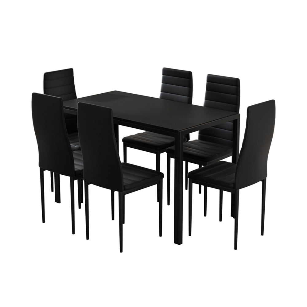 Artiss Dining Chairs and Table Dining Set 6 Chair Set Of 7 Black Furniture > Dining > Dining Set