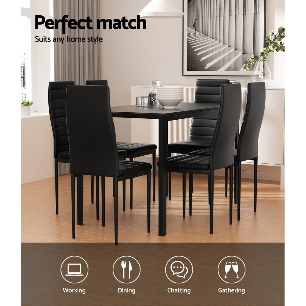 Artiss Dining Chairs and Table Dining Set 6 Chair Set Of 7 Black Furniture > Dining > Dining Set