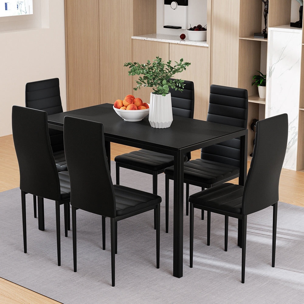 Artiss Dining Chairs and Table Dining Set 6 Chair Set Of 7 Black Furniture > Dining > Dining Set