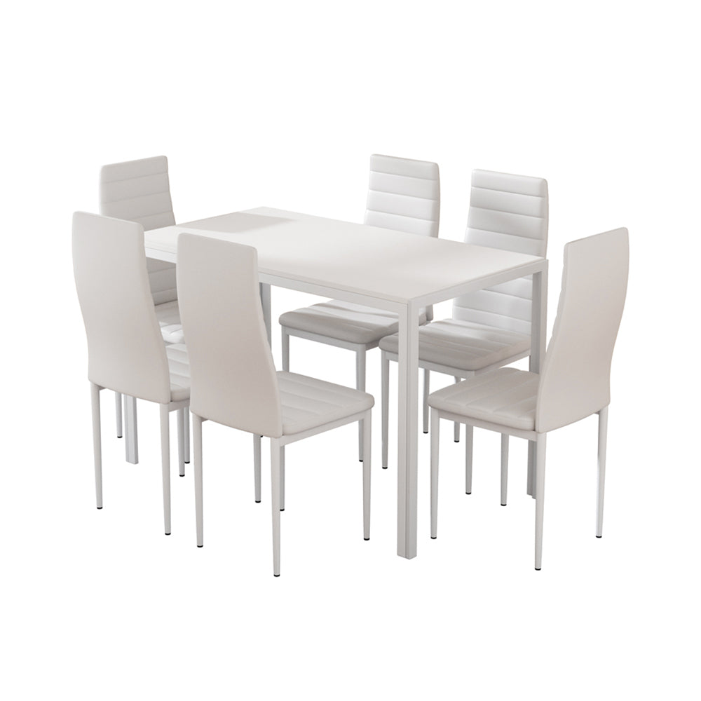 Artiss Dining Chairs and Table Dining Set 6 Chair Set Of 7 White Furniture > Dining > Dining Set