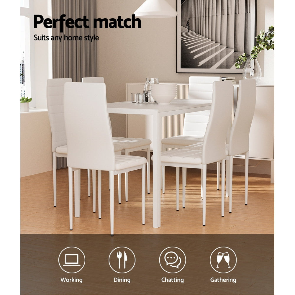 Artiss Dining Chairs and Table Dining Set 6 Chair Set Of 7 White Furniture > Dining > Dining Set
