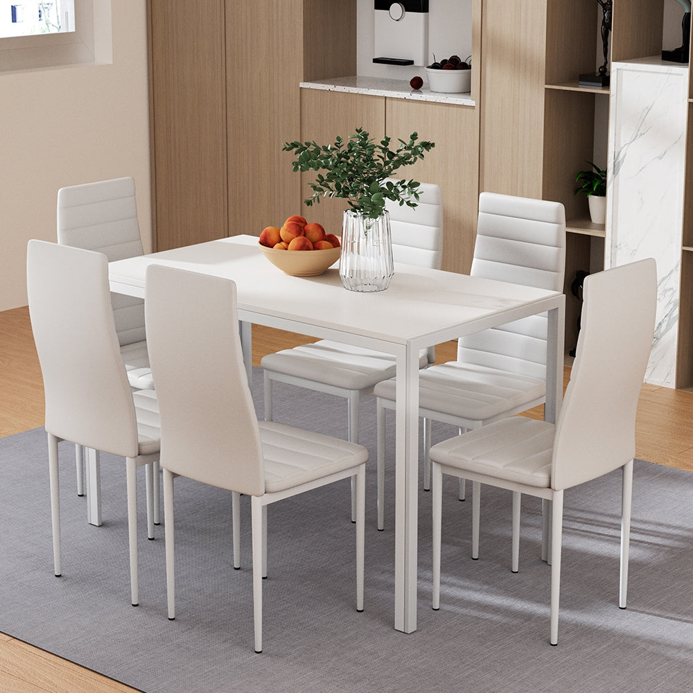 Artiss Dining Chairs and Table Dining Set 6 Chair Set Of 7 White Furniture > Dining > Dining Set