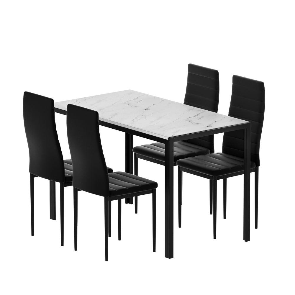 1 Artiss Dining Table and 4 Chairs Set Marble Effect Furniture > Dining > Dining Set