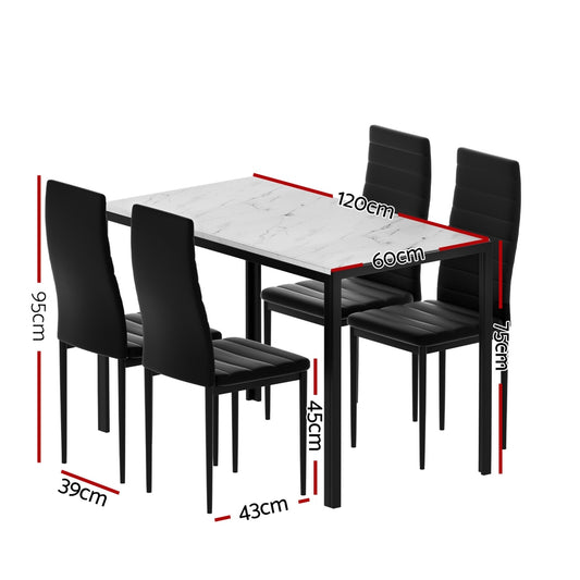 1 Artiss Dining Table and 4 Chairs Set Marble Effect Furniture > Dining > Dining Set