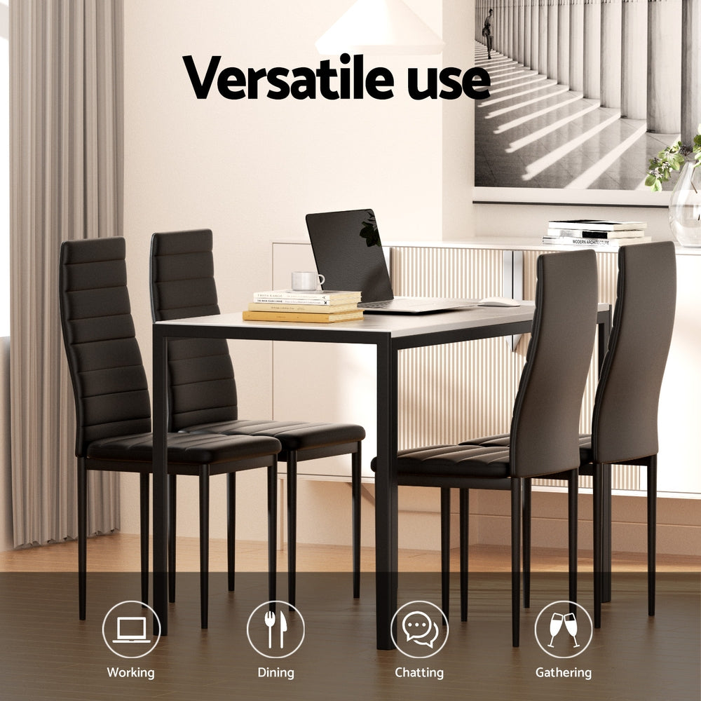 1 Artiss Dining Table and 4 Chairs Set Marble Effect Furniture > Dining > Dining Set