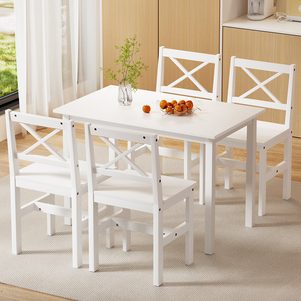 Artiss Dining Chairs and Table Dining Set 4 Cafe Chairs Set Of 5 4 Seater White - Furniture > Dining > Dining Set
