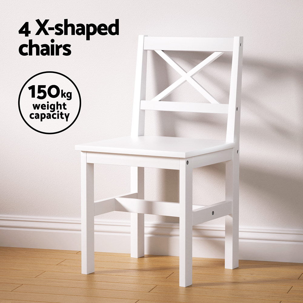 Artiss Dining Chairs and Table Dining Set 4 Cafe Chairs Set Of 5 4 Seater White - Furniture > Dining > Dining Set
