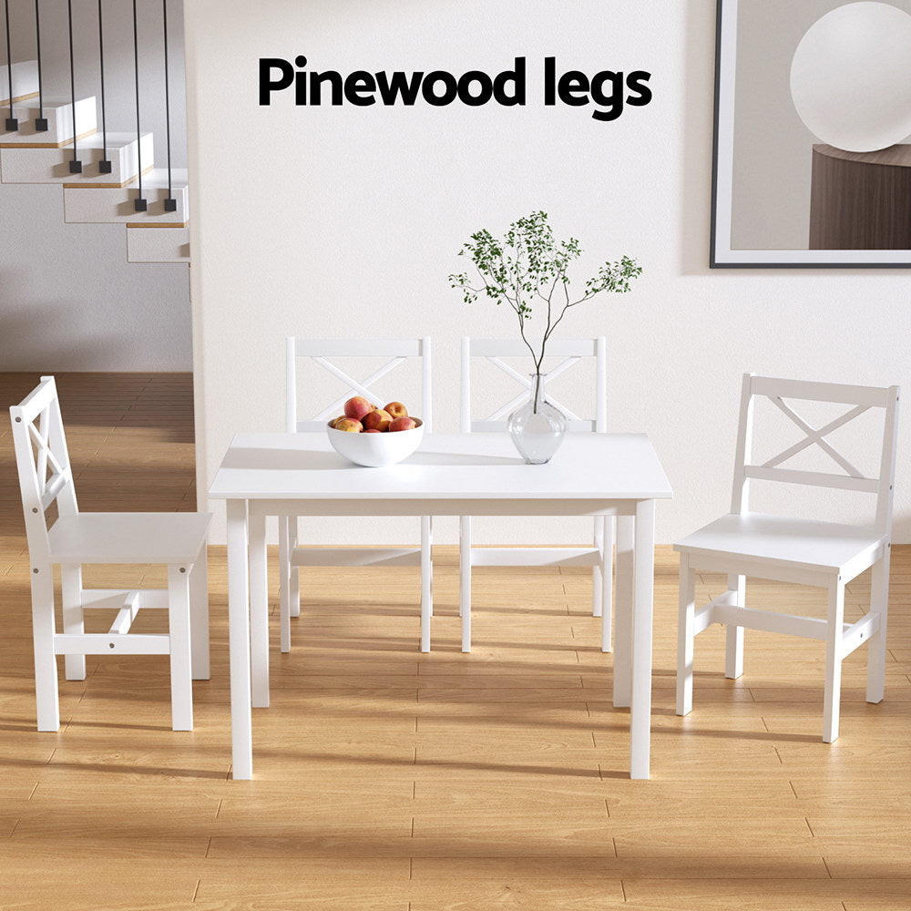 Artiss Dining Chairs and Table Dining Set 4 Cafe Chairs Set Of 5 4 Seater White - Furniture > Dining > Dining Set
