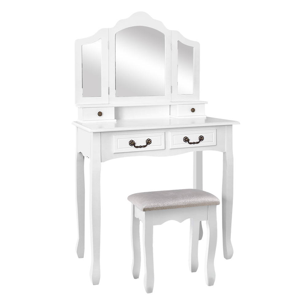 Artiss Dressing Table Stool Set Foldable Mirror White - Furniture > Bedroom > Dressing Vanity & Dressing Tables