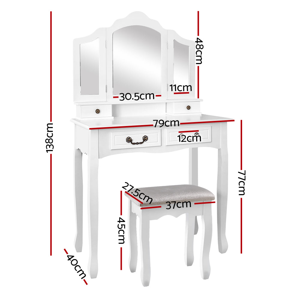 Artiss Dressing Table Stool Set Foldable Mirror White - Furniture > Bedroom > Dressing Vanity & Dressing Tables
