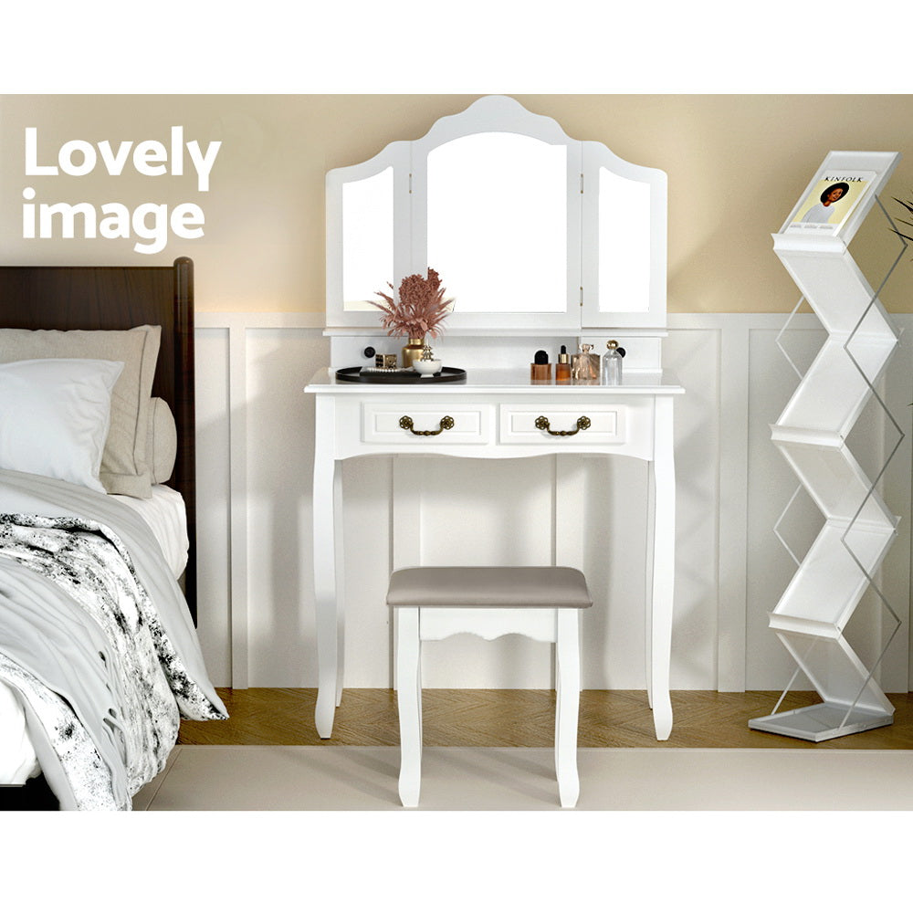 Artiss Dressing Table Stool Set Foldable Mirror White - Furniture > Bedroom > Dressing Vanity & Dressing Tables