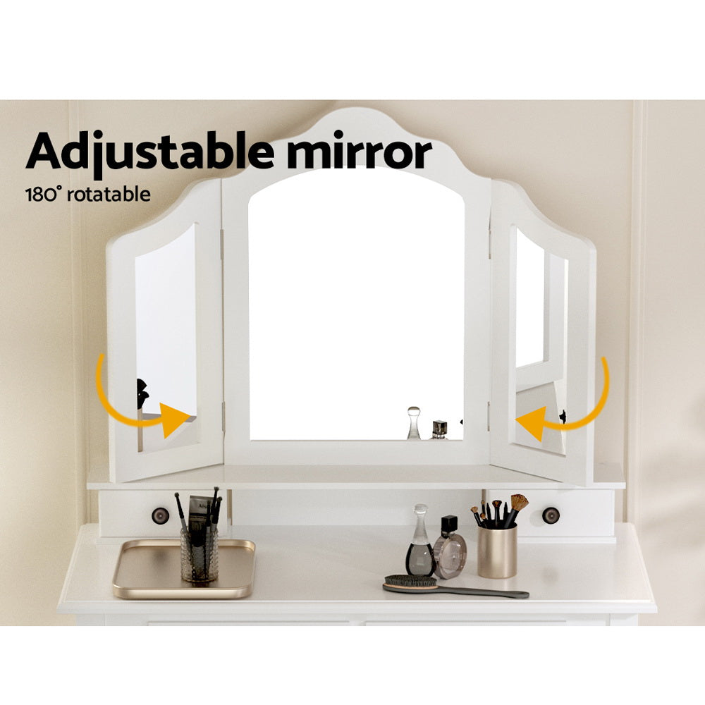 Artiss Dressing Table Stool Set Foldable Mirror White - Furniture > Bedroom > Dressing Vanity & Dressing Tables