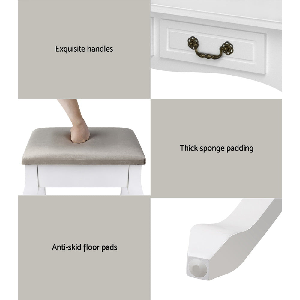 Artiss Dressing Table Stool Set Foldable Mirror White - Furniture > Bedroom > Dressing Vanity & Dressing Tables