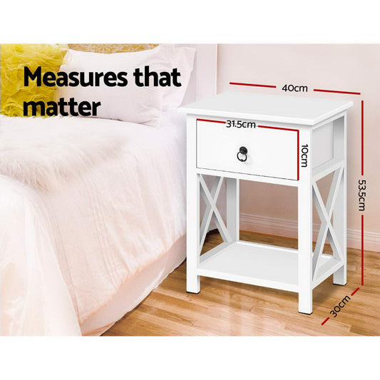 Artiss 2 X Bedside Table 1 Drawer with Shelf EMMA White Furniture > Bedroom > Bedside Tables