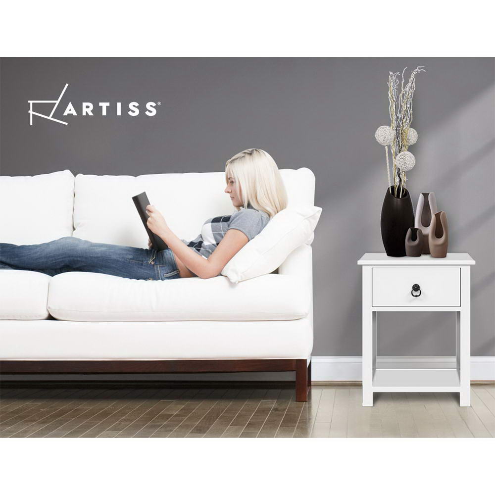Artiss 2 X Bedside Table 1 Drawer with Shelf EMMA White Furniture > Bedroom > Bedside Tables
