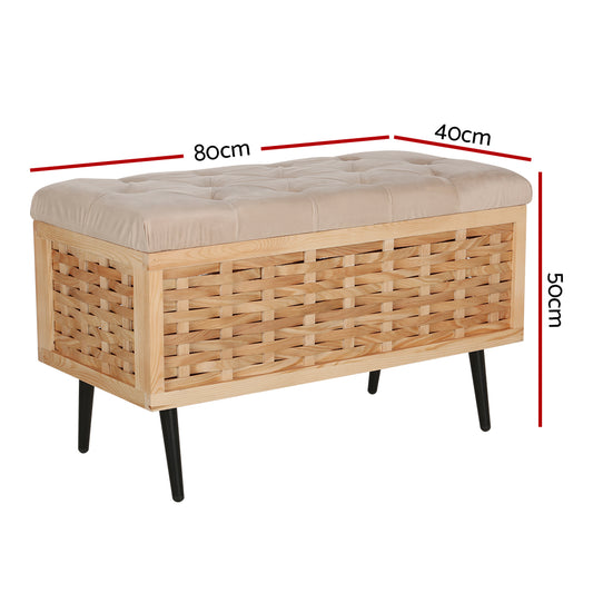 Artiss Storage Ottoman Blanket Box 80cm Weaved Velvet Pine Home & Garden > Bedding > Blankets & Throws