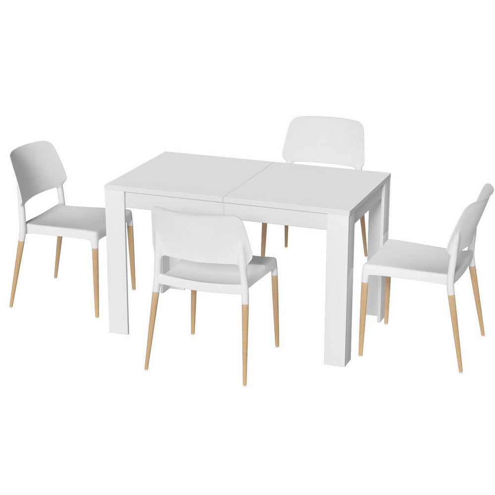 1 Artiss Dining Table and 4 Chairs Set White Wood - Furniture > Dining > Dining Set