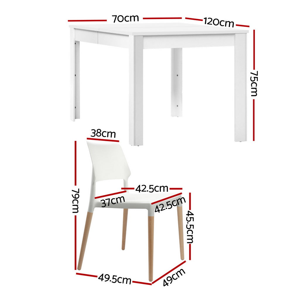 1 Artiss Dining Table and 4 Chairs Set White Wood - Furniture > Dining > Dining Set