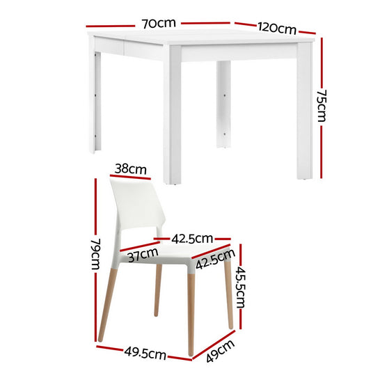 1 Artiss Dining Table and 4 Chairs Set White Wood Furniture > Dining > Dining Set