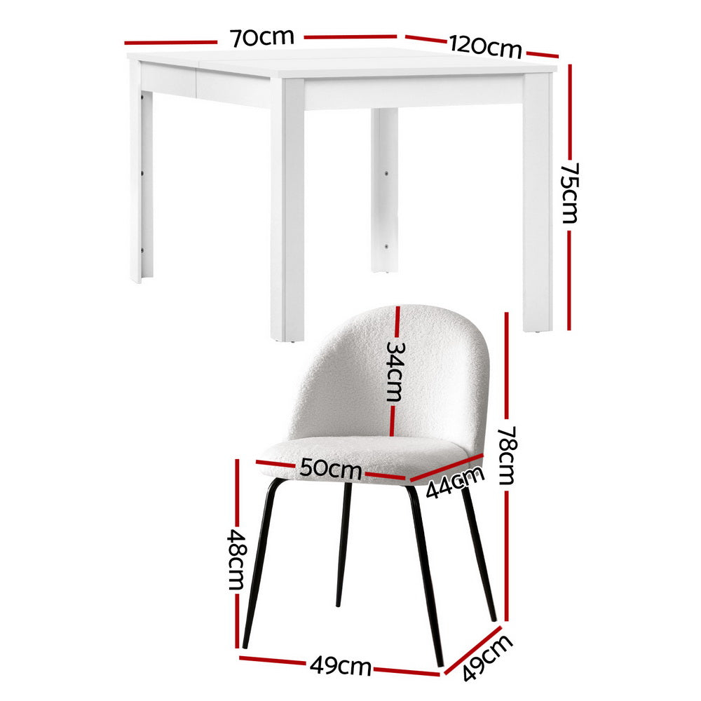 1 Artiss Dining Table and 4 Chairs Set White Sherpa - Furniture > Dining > Dining Set