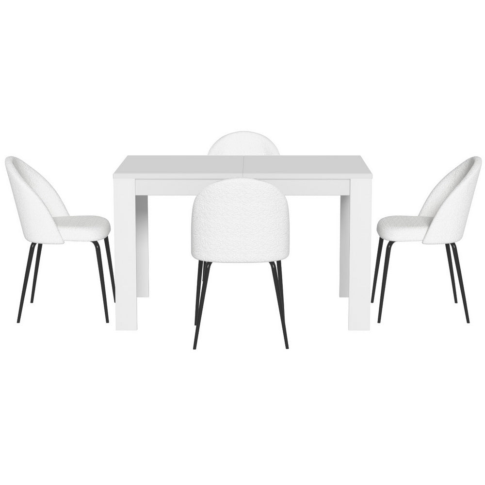 1 Artiss Dining Table and 4 Chairs Set White Sherpa - Furniture > Dining > Dining Set
