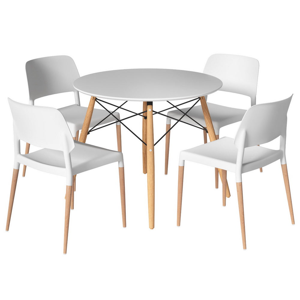 1 Artiss Dining Table and 4 Chairs Set Round White Furniture > Dining > Dining Set