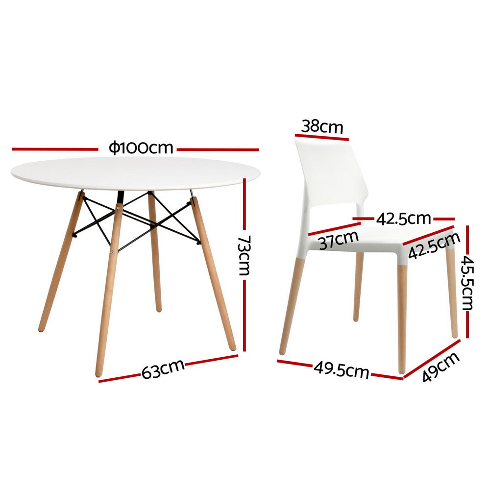 1 Artiss Dining Table and 4 Chairs Set Round White Furniture > Dining > Dining Set