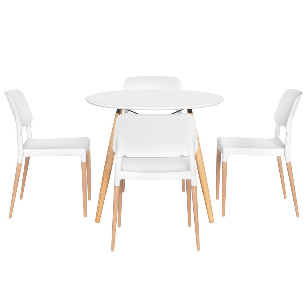 1 Artiss Dining Table and 4 Chairs Set Round White Furniture > Dining > Dining Set
