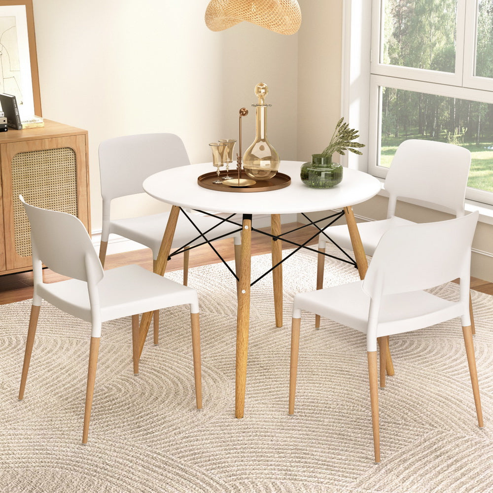 1 Artiss Dining Table and 4 Chairs Set Round White Furniture > Dining > Dining Set