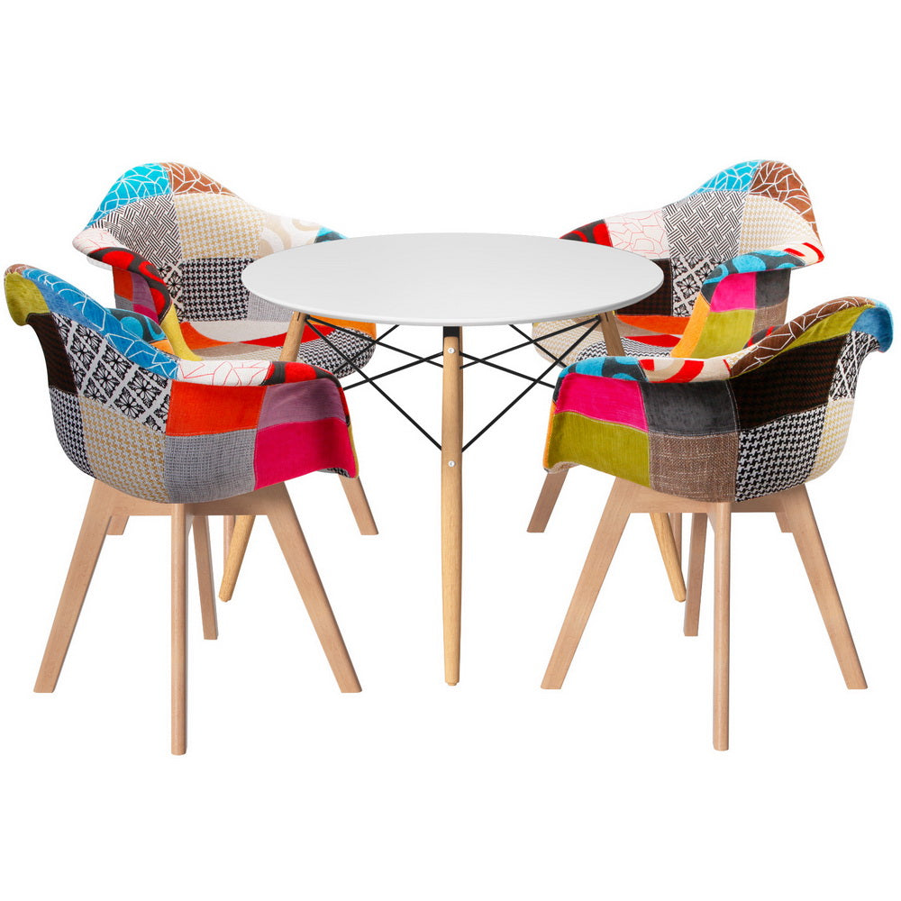 1 Artiss Dining Table and 4 Chairs Set DSW White Furniture > Dining > Dining Tables