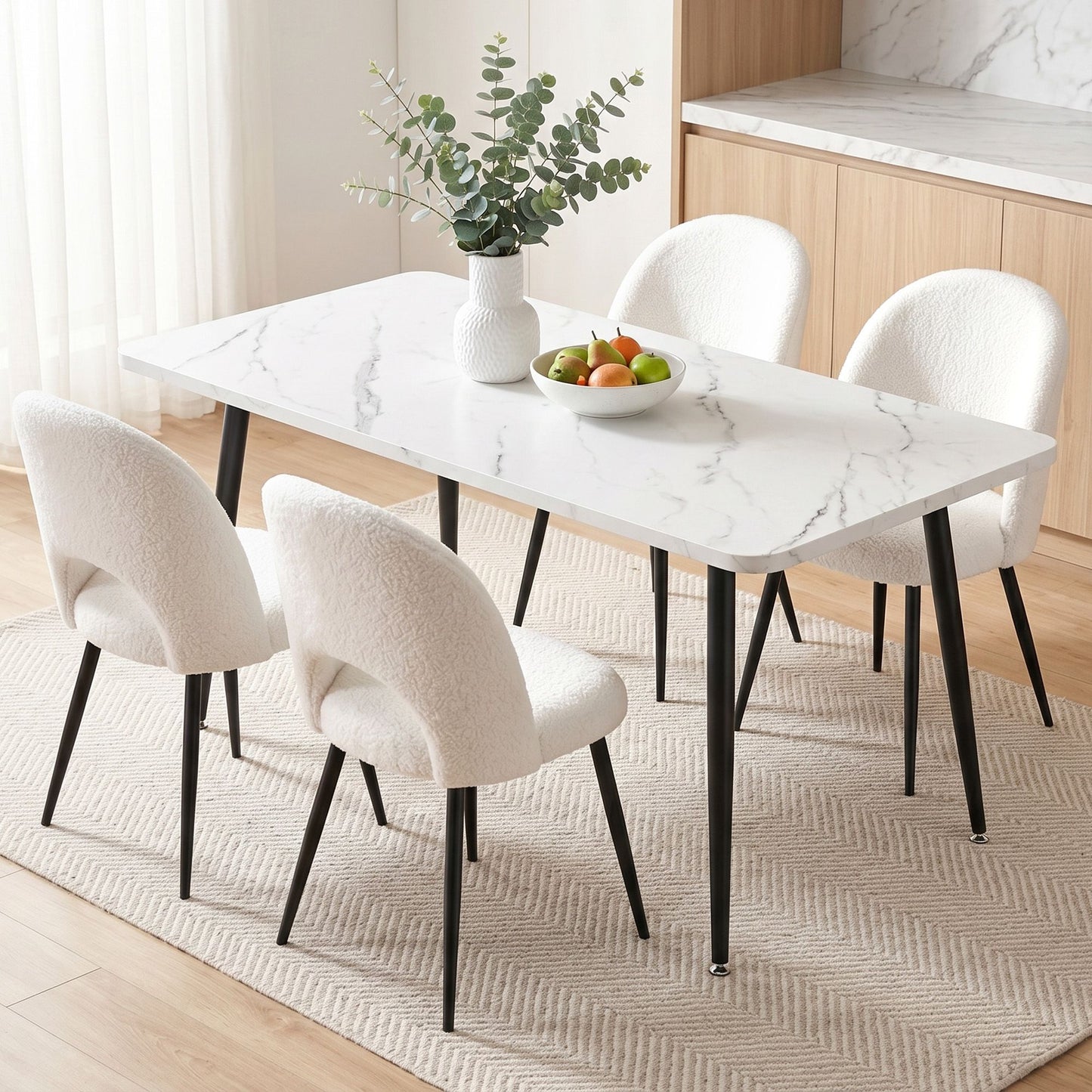 Artiss Dining Table and Chairs Set 5pcs Kitchen Furniture Marble White