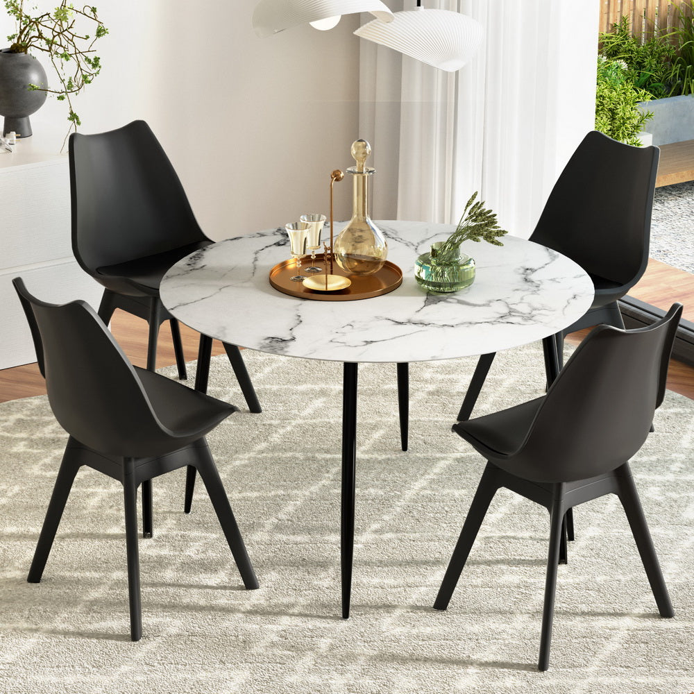 1 Dining Table and 4 Chairs Set Marble Black - Furniture > Dining > Dining Set